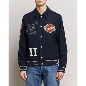 LES DEUX Varsity Jacket Mens XL Navy Snap Button Wool Basketball Sneakers $439